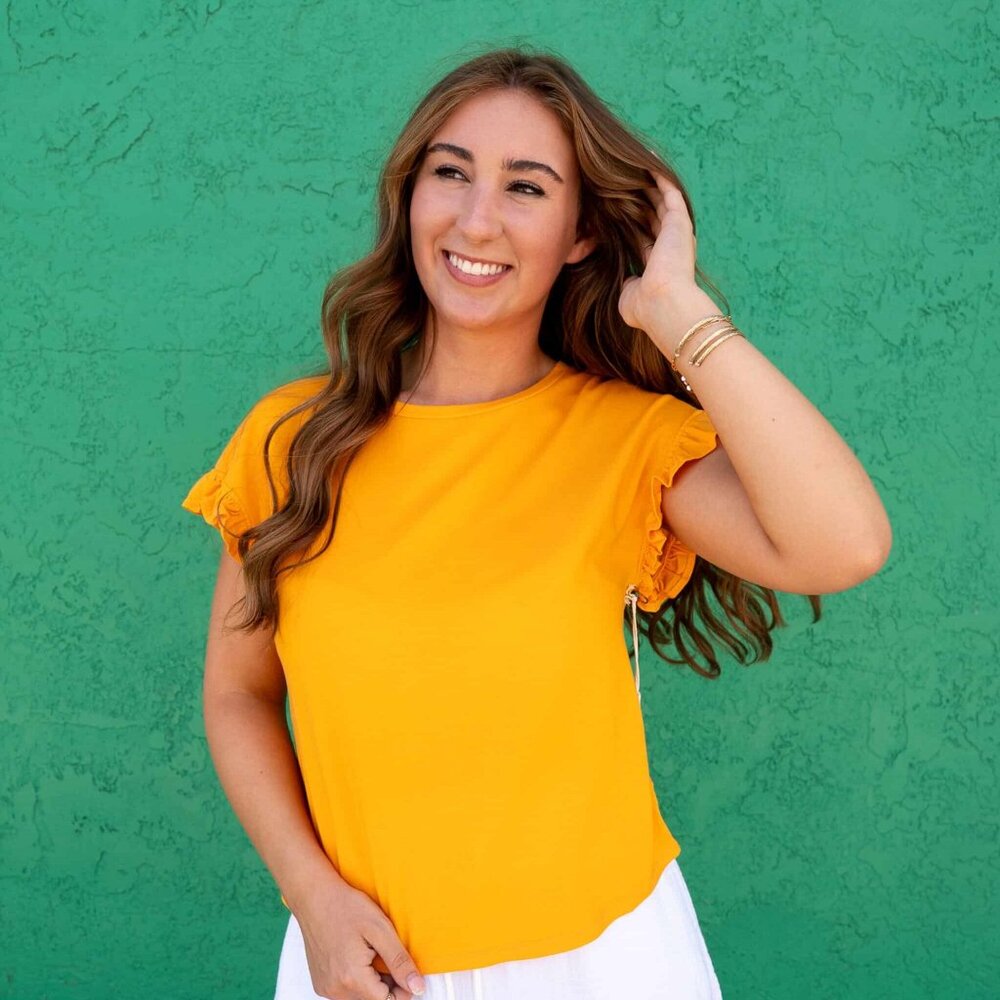 NWT - Another Love Goldie Ruffle Sleeve Top in Mango Yellow